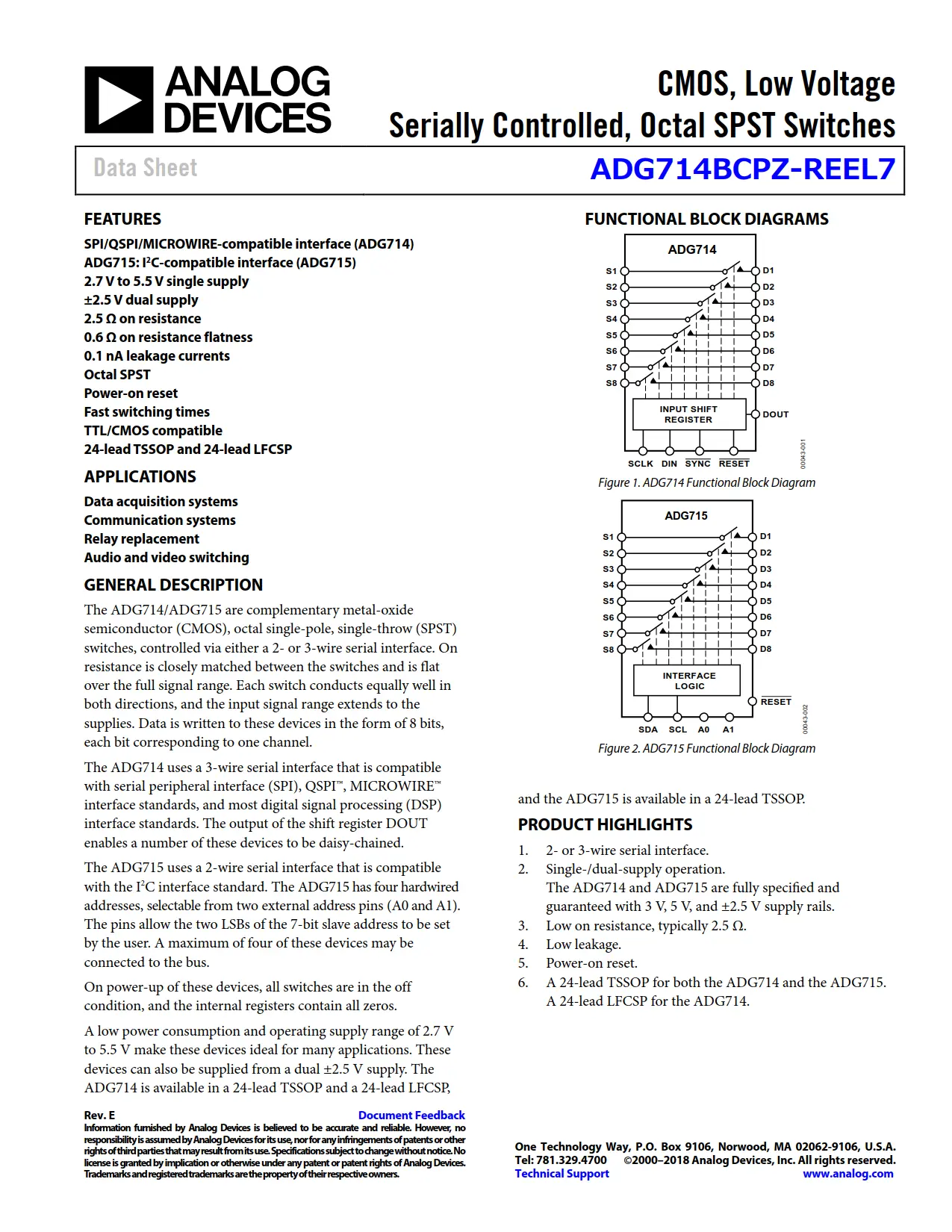 ADG714BCPZ-REEL7 DataSheet