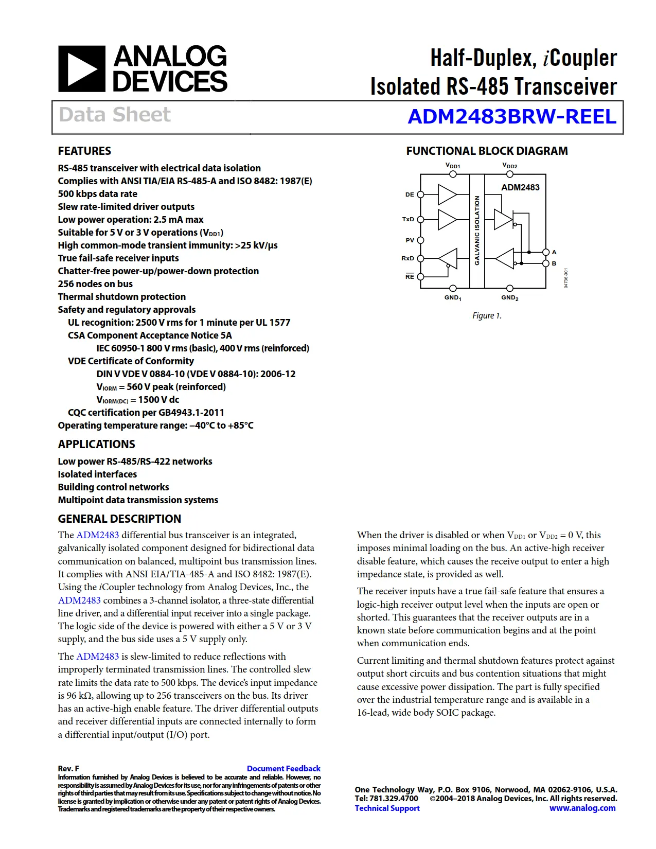 ADM2483BRW-REEL DataSheet