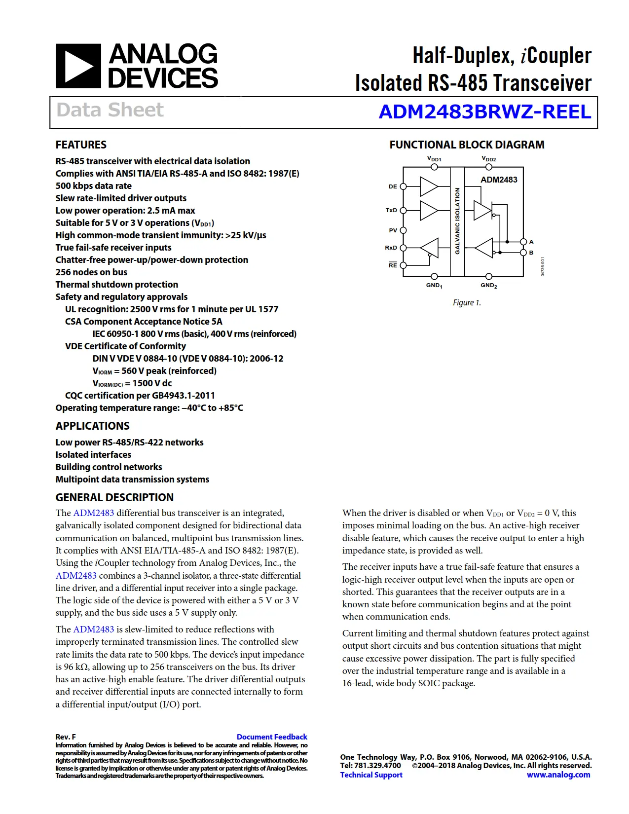 ADM2483BRWZ-REEL DataSheet