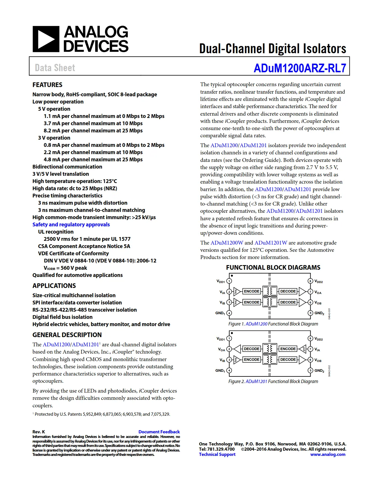 ADuM1200ARZ-RL7 DataSheet