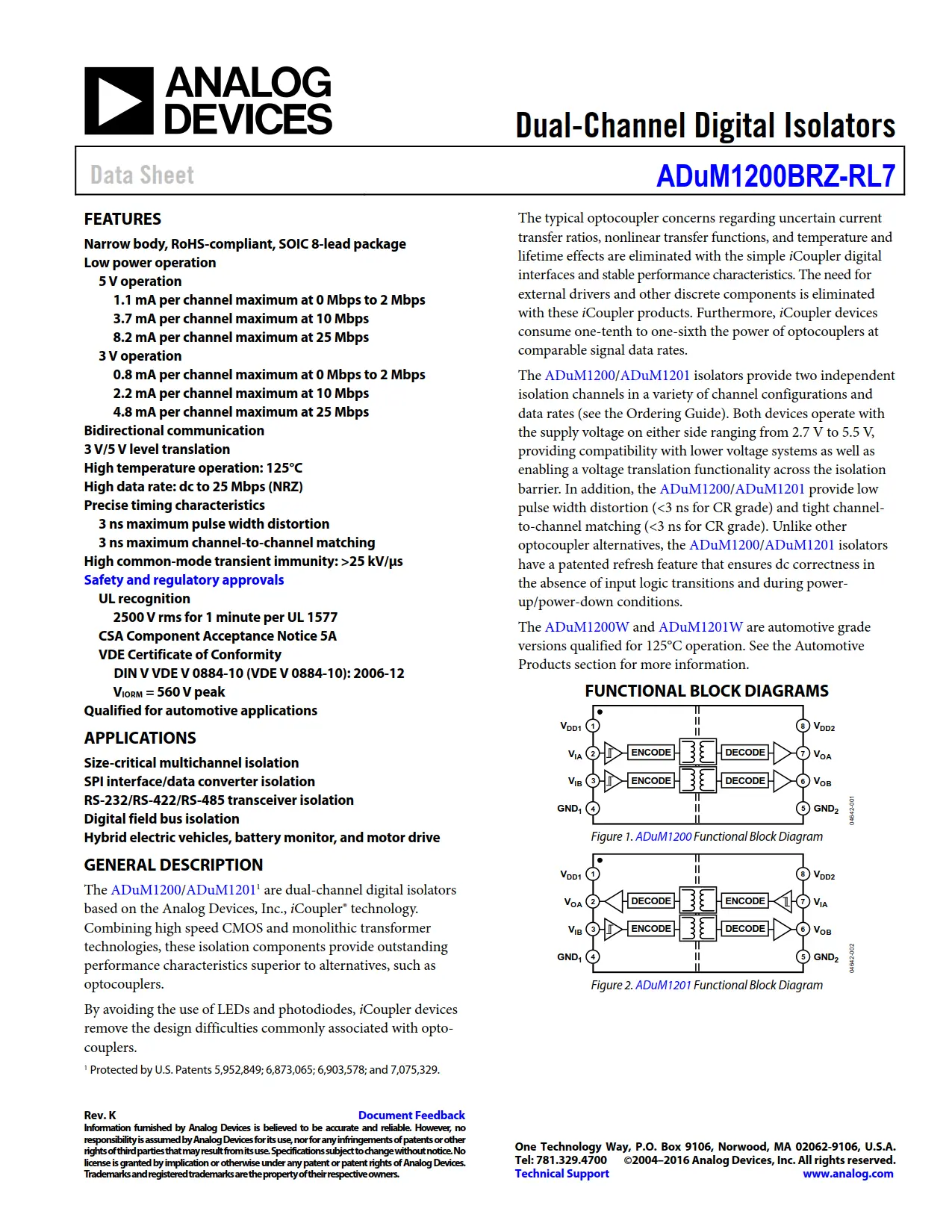 ADuM1200BRZ-RL7 DataSheet