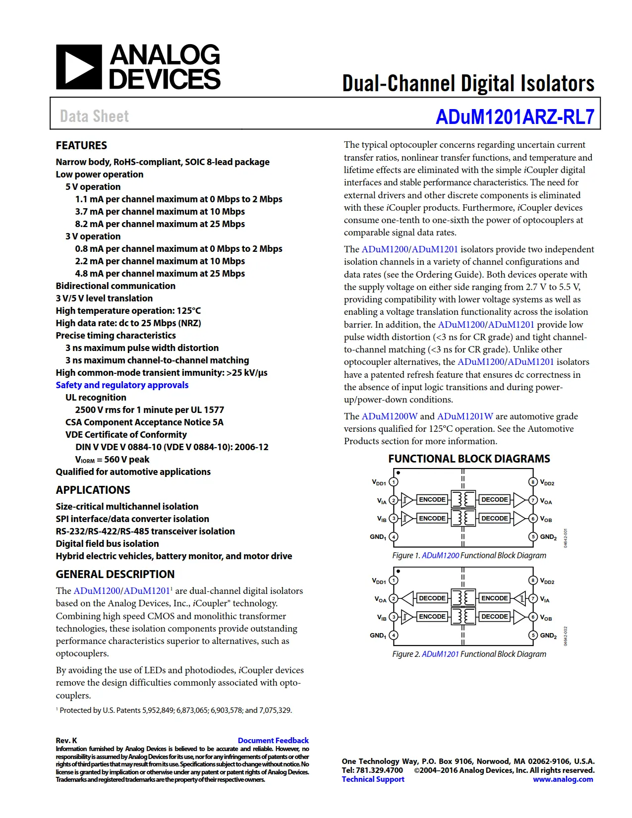 ADuM1201ARZ-RL7 DataSheet