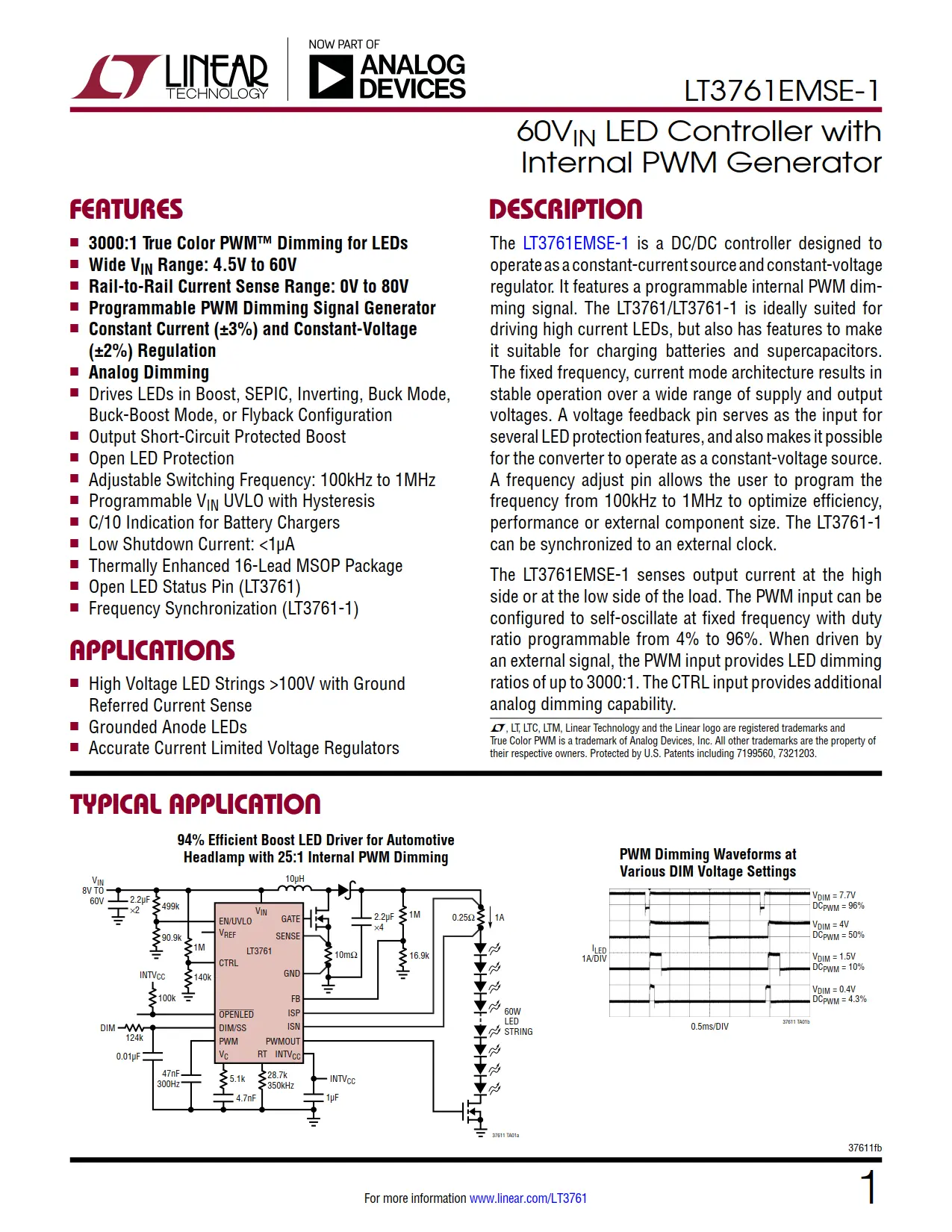 LT3761EMSE-1 DataSheet