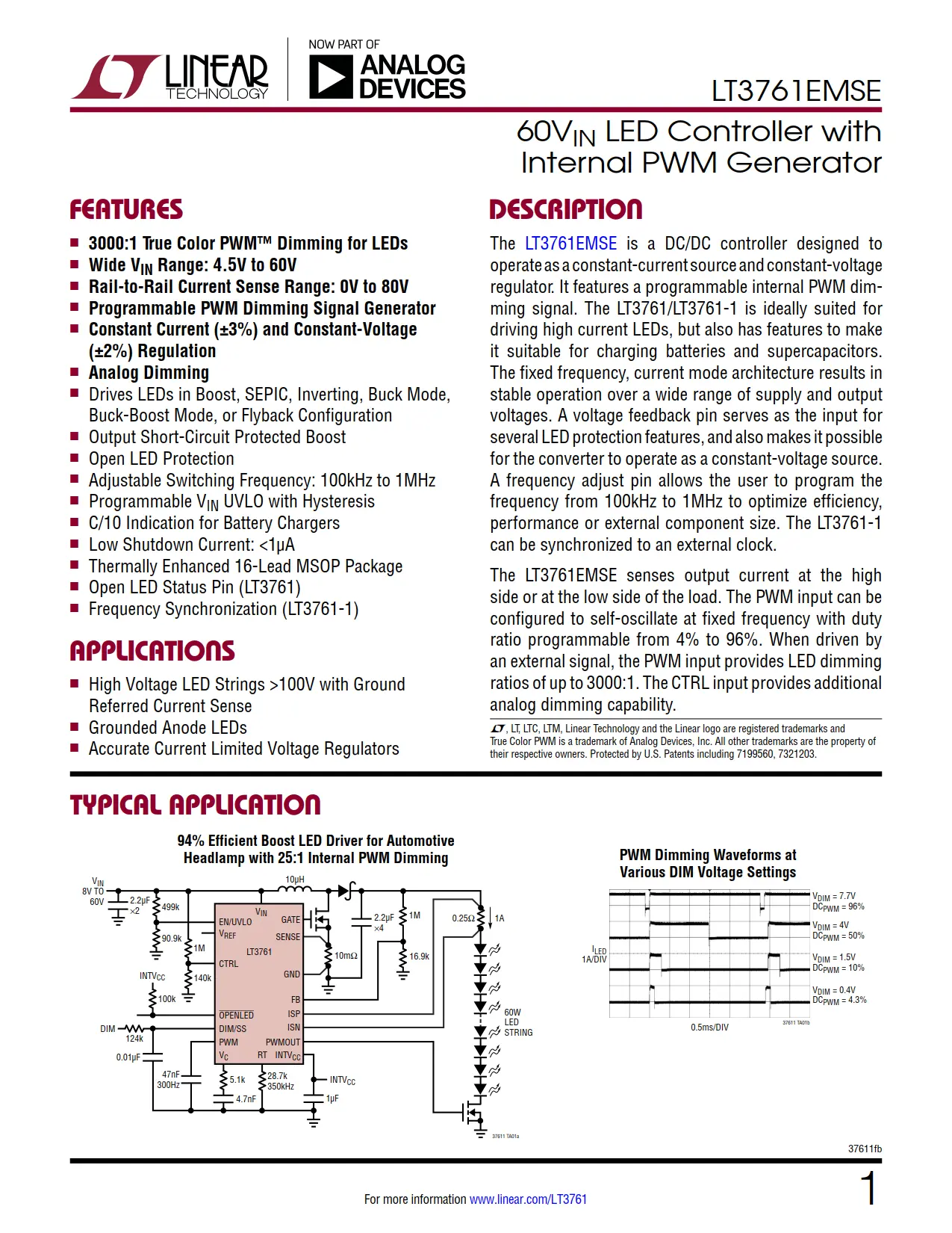 LT3761EMSE DataSheet