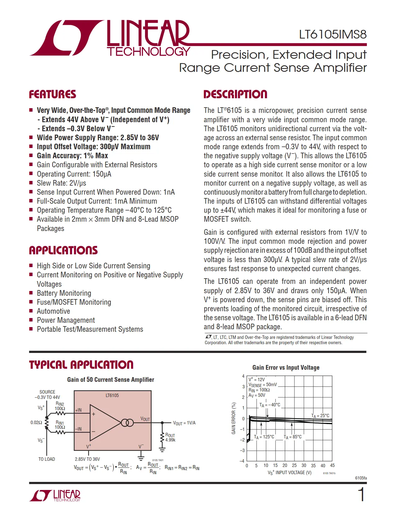 LT6105IMS8 DataSheet