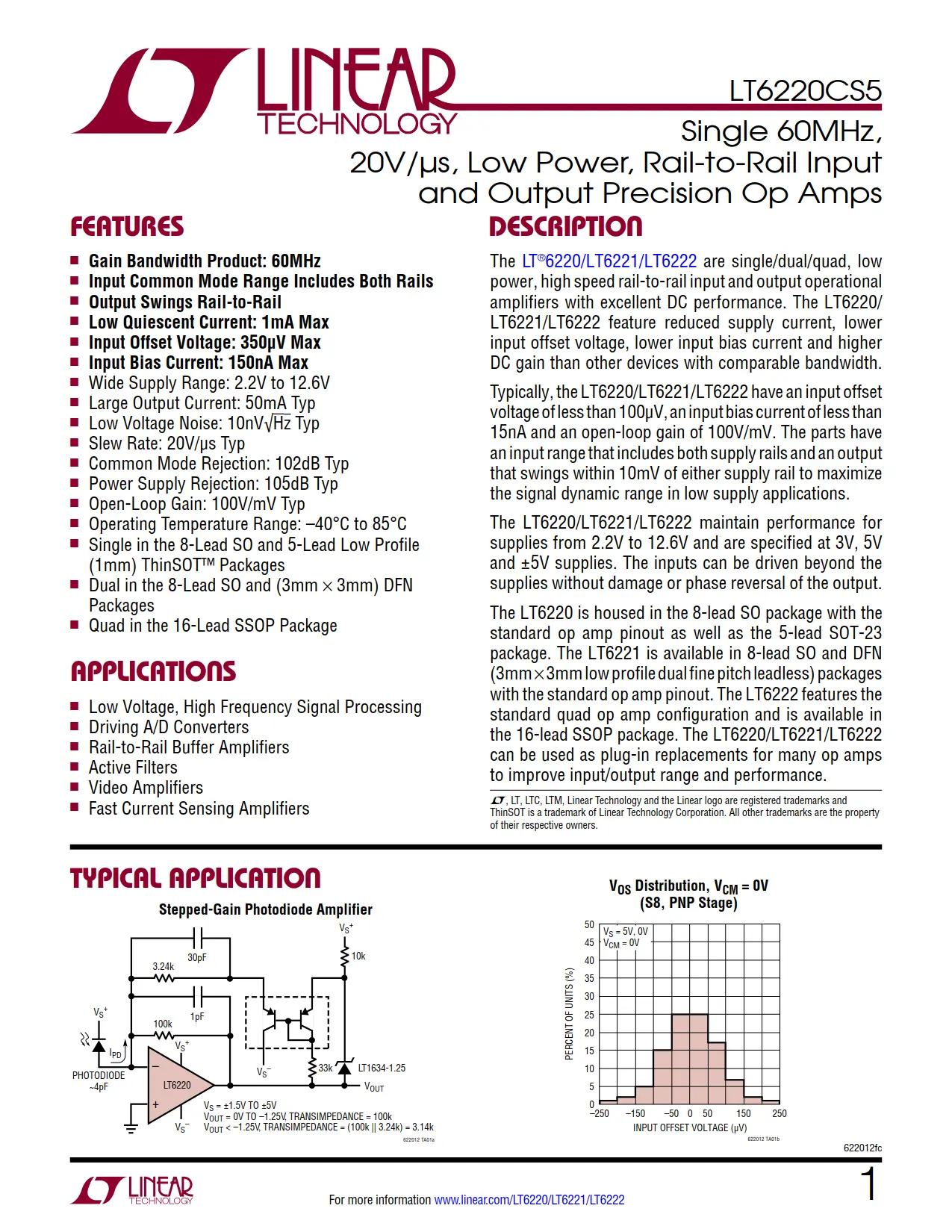 LT6220CS5 DataSheet