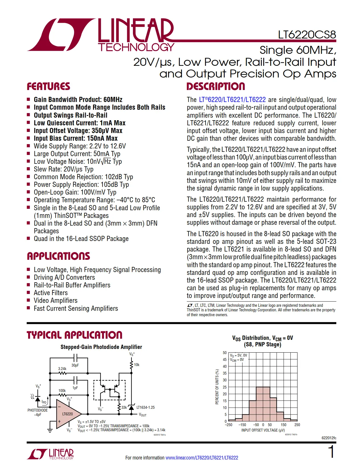 LT6220CS8 DataSheet