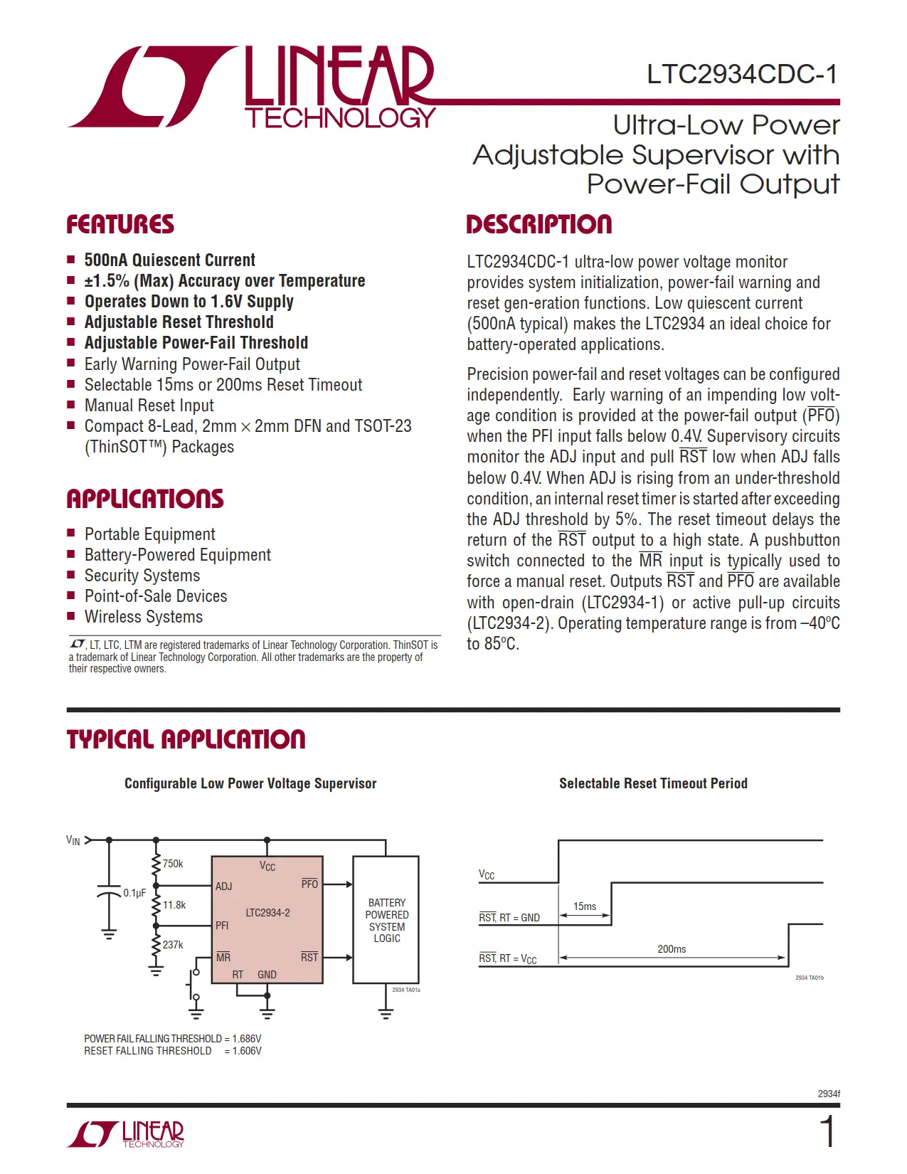 LTC2934CDC-1 DataSheet