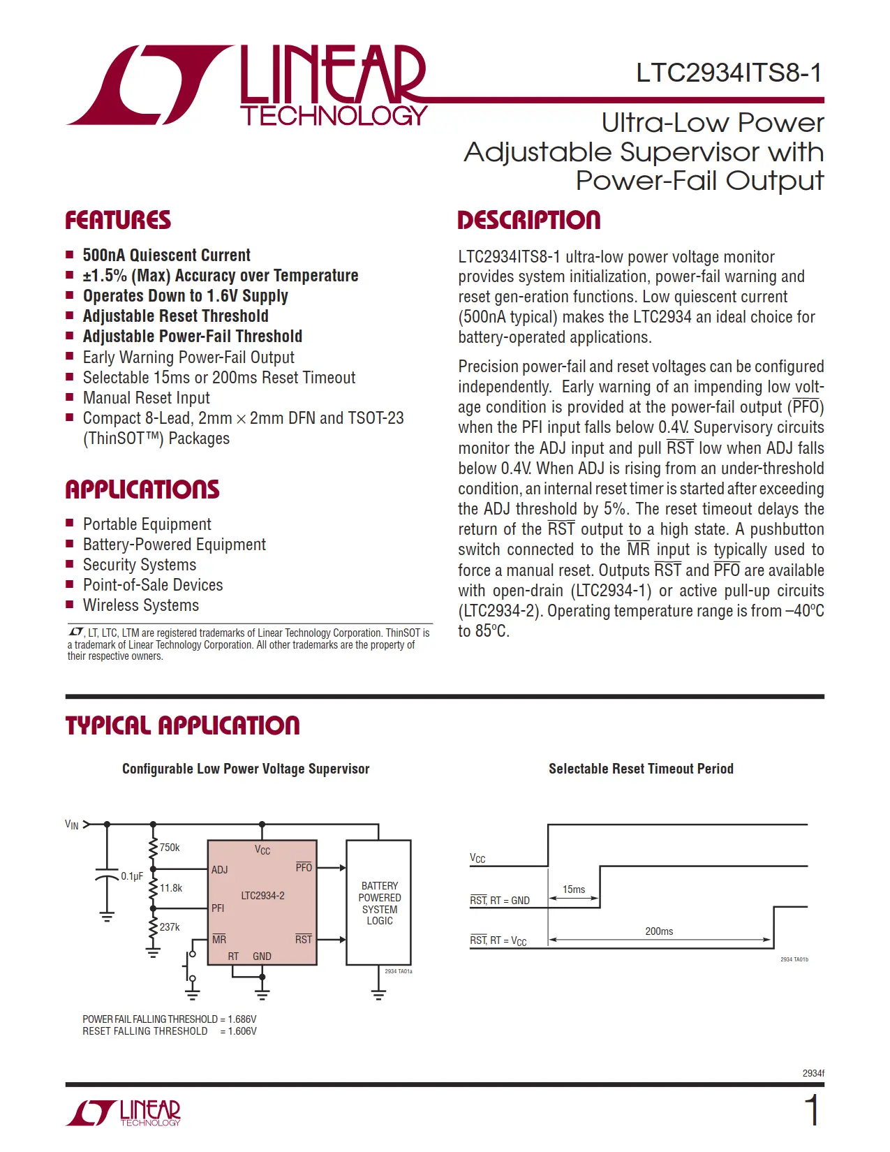 LTC2934ITS8-1 DataSheet